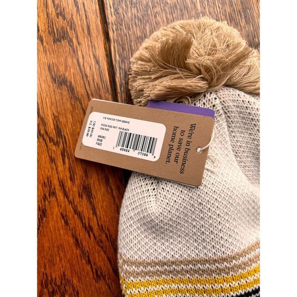 Patagonia Kids' Powder Town Black Brown Beanie Winter Hat Pom Knit One Size New - Picture 3 of 3